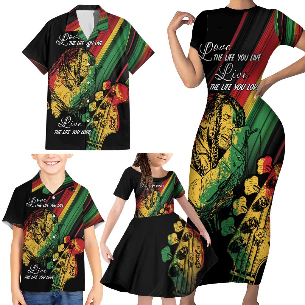 Personalised Reggae Family Matching Short Sleeve Bodycon Dress and Hawaiian Shirt Live The Way You Love - Wonder Print Shop