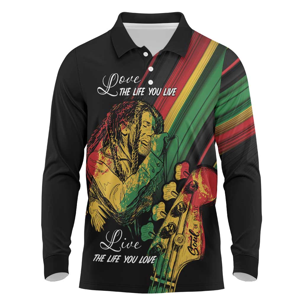Personalised Reggae Long Sleeve Polo Shirt Live The Way You Love - Wonder Print Shop