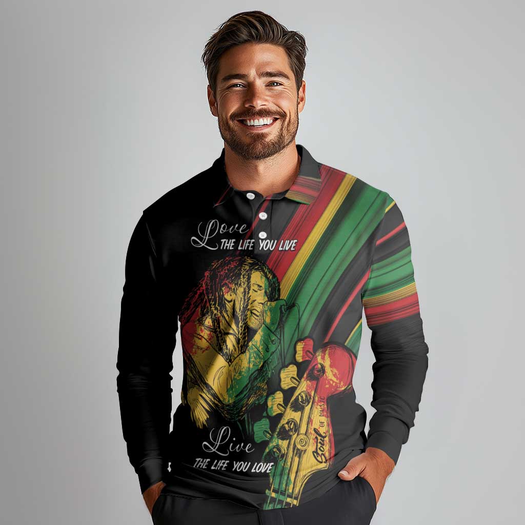Personalised Reggae Long Sleeve Polo Shirt Live The Way You Love - Wonder Print Shop