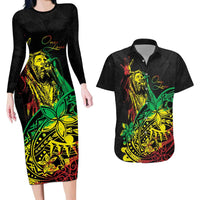 Personalised Reggae Jawaiian Festive Couples Matching Long Sleeve Bodycon Dress and Hawaiian Shirt Mix Polynesian LT7 - Wonder Print Shop