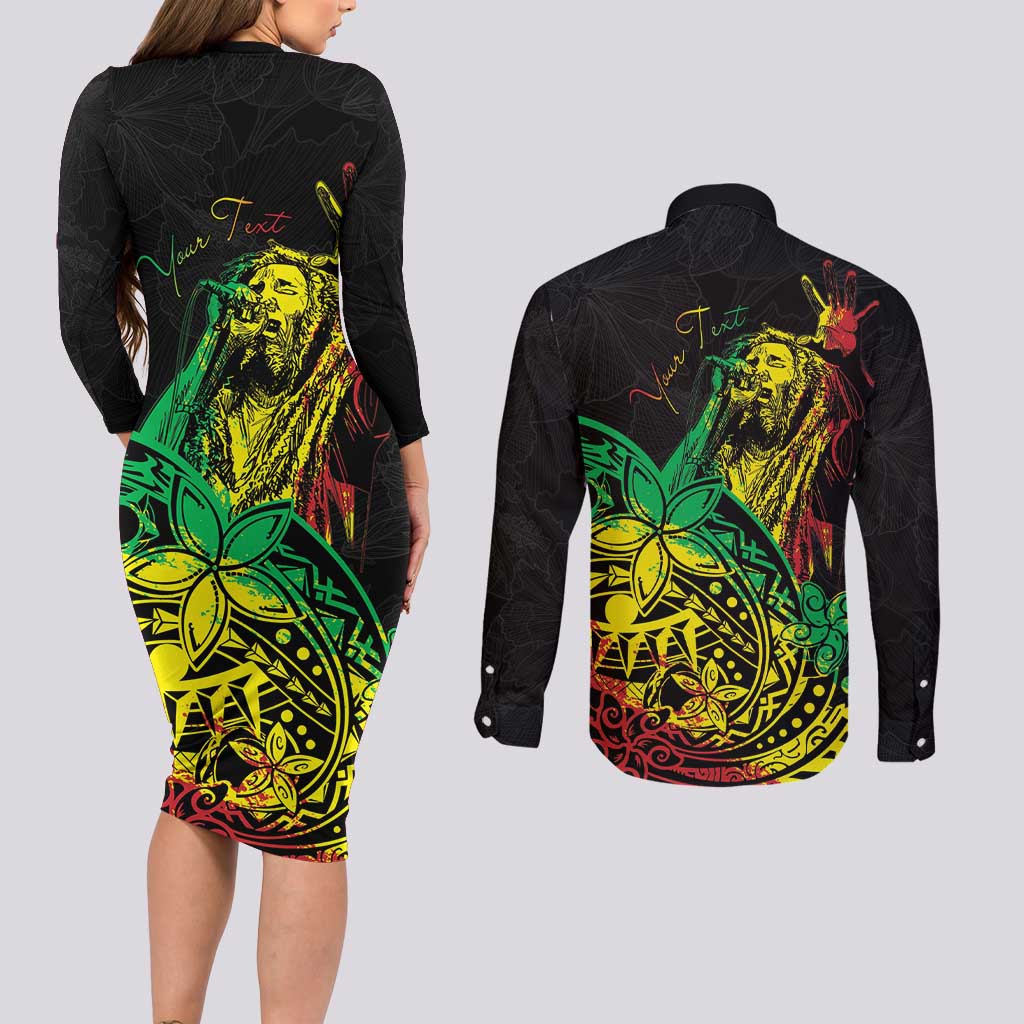 Personalised Reggae Jawaiian Festive Couples Matching Long Sleeve Bodycon Dress and Long Sleeve Button Shirt Mix Polynesian LT7 - Wonder Print Shop