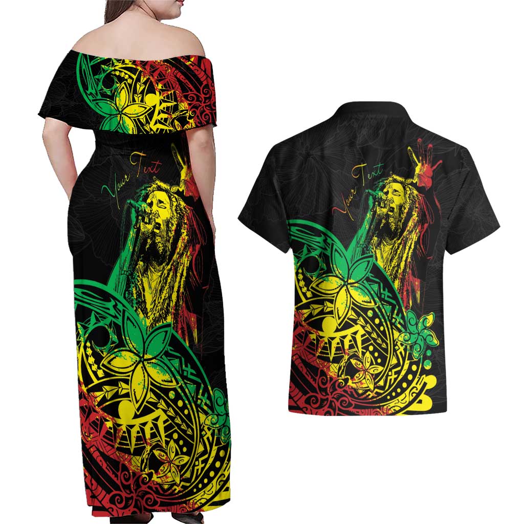 Personalised Reggae Jawaiian Festive Couples Matching Off Shoulder Maxi Dress and Hawaiian Shirt Mix Polynesian LT7 - Wonder Print Shop