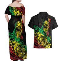 Personalised Reggae Jawaiian Festive Couples Matching Off Shoulder Maxi Dress and Hawaiian Shirt Mix Polynesian LT7 - Wonder Print Shop