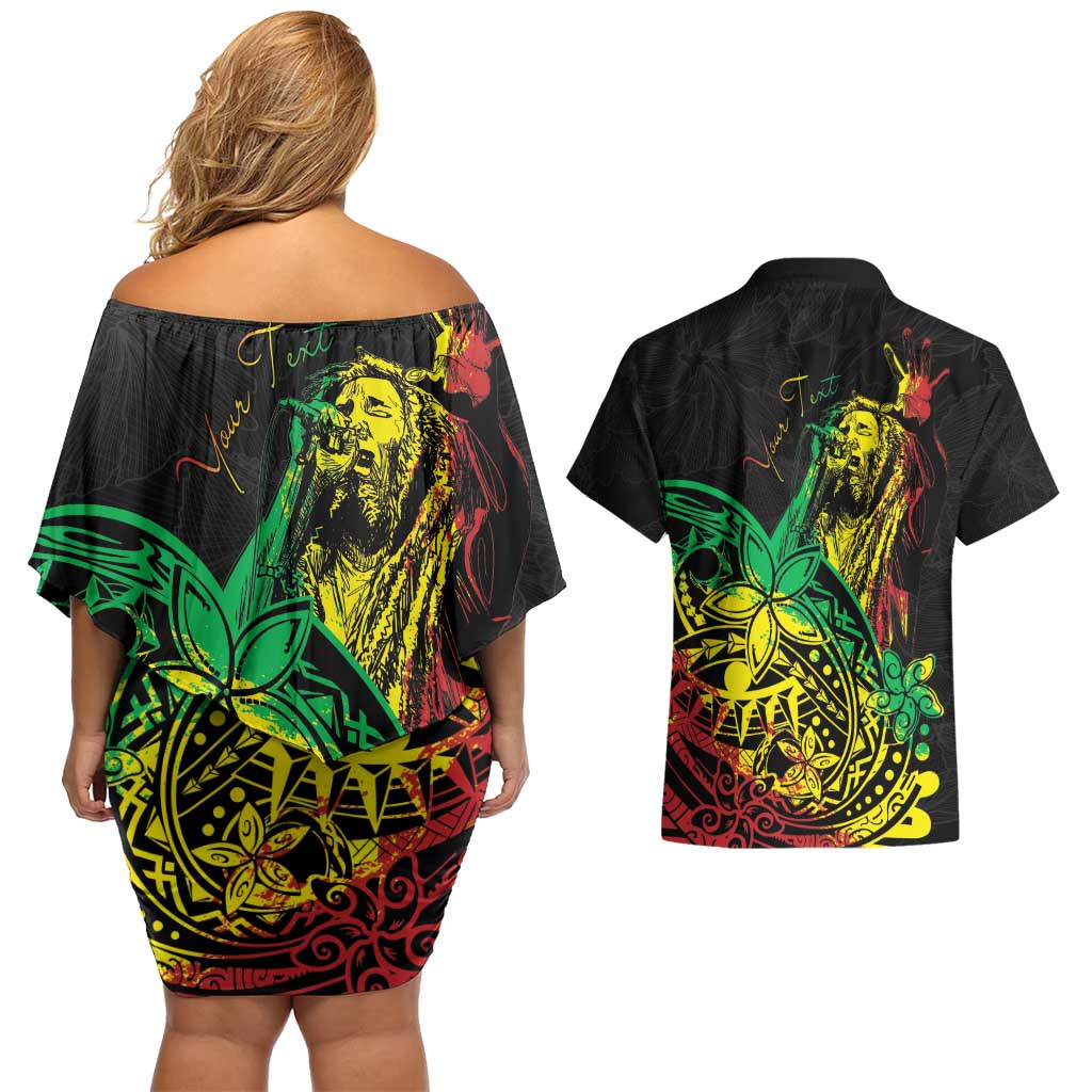 Personalised Reggae Jawaiian Festive Couples Matching Off Shoulder Short Dress and Hawaiian Shirt Mix Polynesian LT7 - Wonder Print Shop