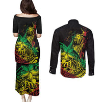 Personalised Reggae Jawaiian Festive Couples Matching Puletasi and Long Sleeve Button Shirt Mix Polynesian LT7 - Wonder Print Shop