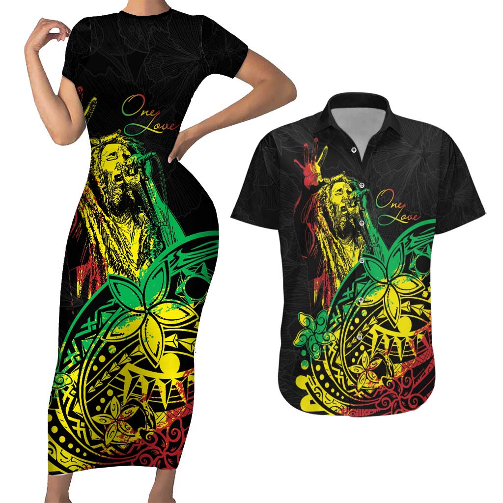 Personalised Reggae Jawaiian Festive Couples Matching Short Sleeve Bodycon Dress and Hawaiian Shirt Mix Polynesian LT7 - Wonder Print Shop