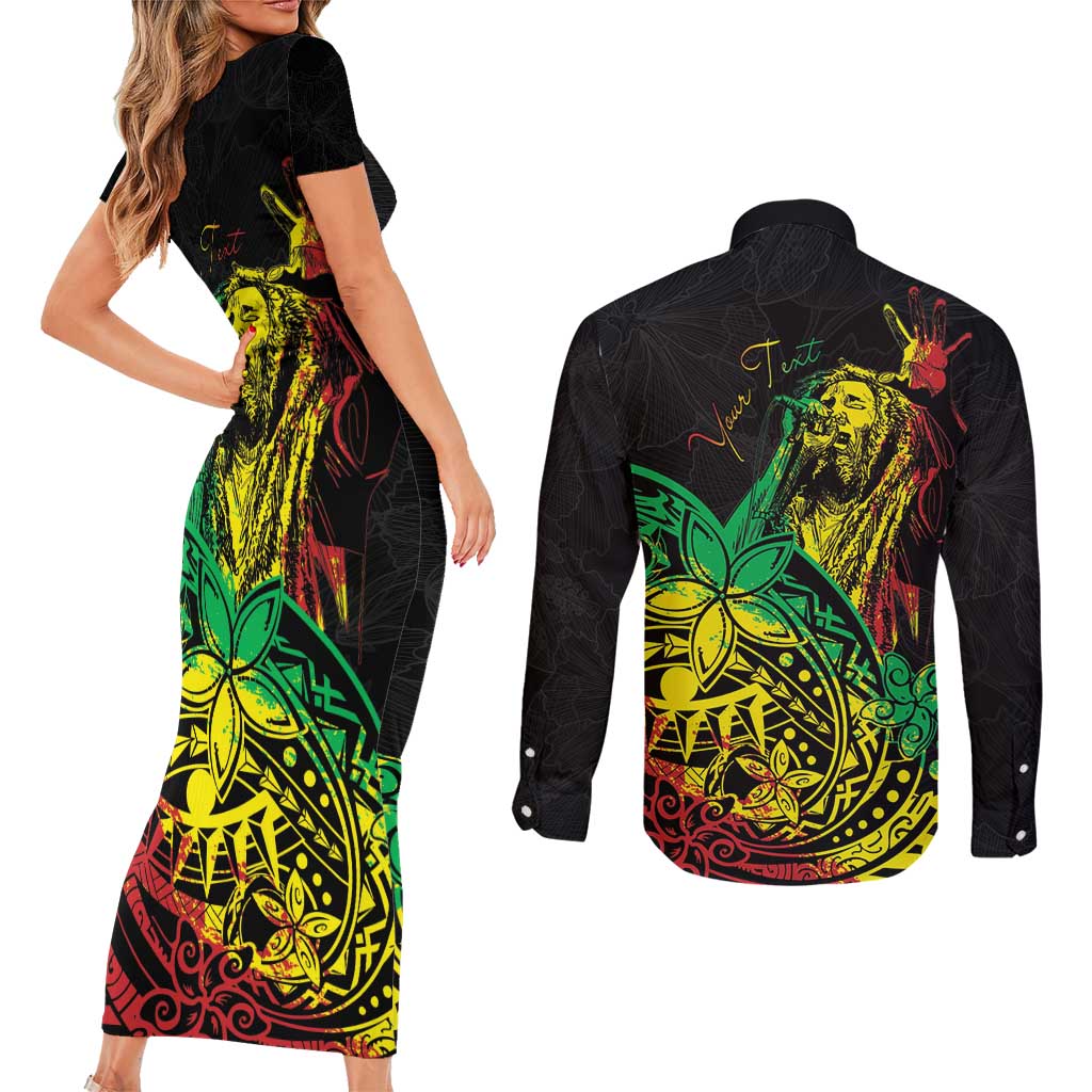 Personalised Reggae Jawaiian Festive Couples Matching Short Sleeve Bodycon Dress and Long Sleeve Button Shirt Mix Polynesian LT7 - Wonder Print Shop
