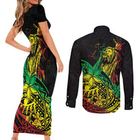 Personalised Reggae Jawaiian Festive Couples Matching Short Sleeve Bodycon Dress and Long Sleeve Button Shirt Mix Polynesian LT7 - Wonder Print Shop