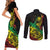 Personalised Reggae Jawaiian Festive Couples Matching Short Sleeve Bodycon Dress and Long Sleeve Button Shirt Mix Polynesian LT7 - Wonder Print Shop