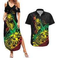 Personalised Reggae Jawaiian Festive Couples Matching Summer Maxi Dress and Hawaiian Shirt Mix Polynesian LT7 - Wonder Print Shop