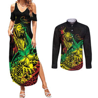 Personalised Reggae Jawaiian Festive Couples Matching Summer Maxi Dress and Long Sleeve Button Shirt Mix Polynesian LT7 - Wonder Print Shop