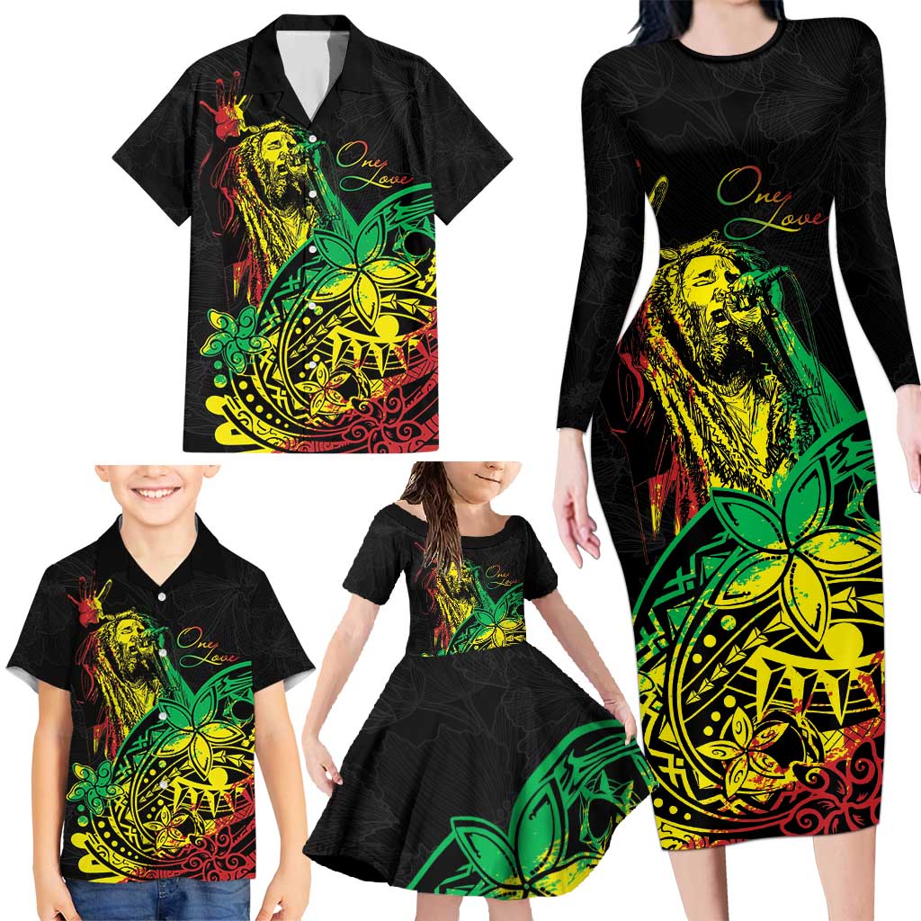 Personalised Reggae Jawaiian Festive Family Matching Long Sleeve Bodycon Dress and Hawaiian Shirt Mix Polynesian LT7 - Wonder Print Shop