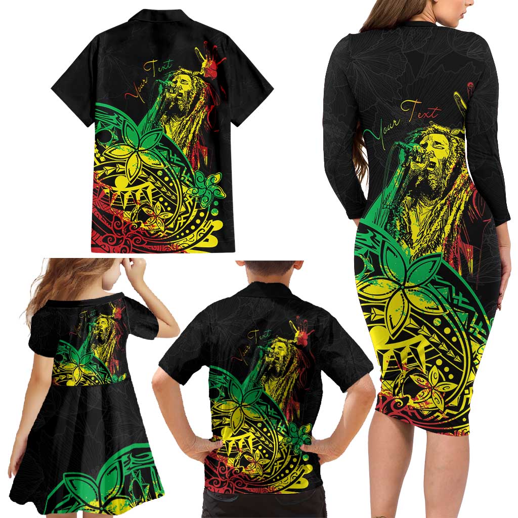 Personalised Reggae Jawaiian Festive Family Matching Long Sleeve Bodycon Dress and Hawaiian Shirt Mix Polynesian LT7 - Wonder Print Shop