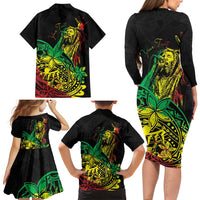 Personalised Reggae Jawaiian Festive Family Matching Long Sleeve Bodycon Dress and Hawaiian Shirt Mix Polynesian LT7 - Wonder Print Shop