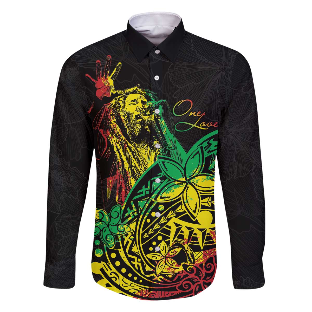 Personalised Reggae Jawaiian Festive Family Matching Off The Shoulder Long Sleeve Dress and Hawaiian Shirt Mix Polynesian - Wonder Print Shop