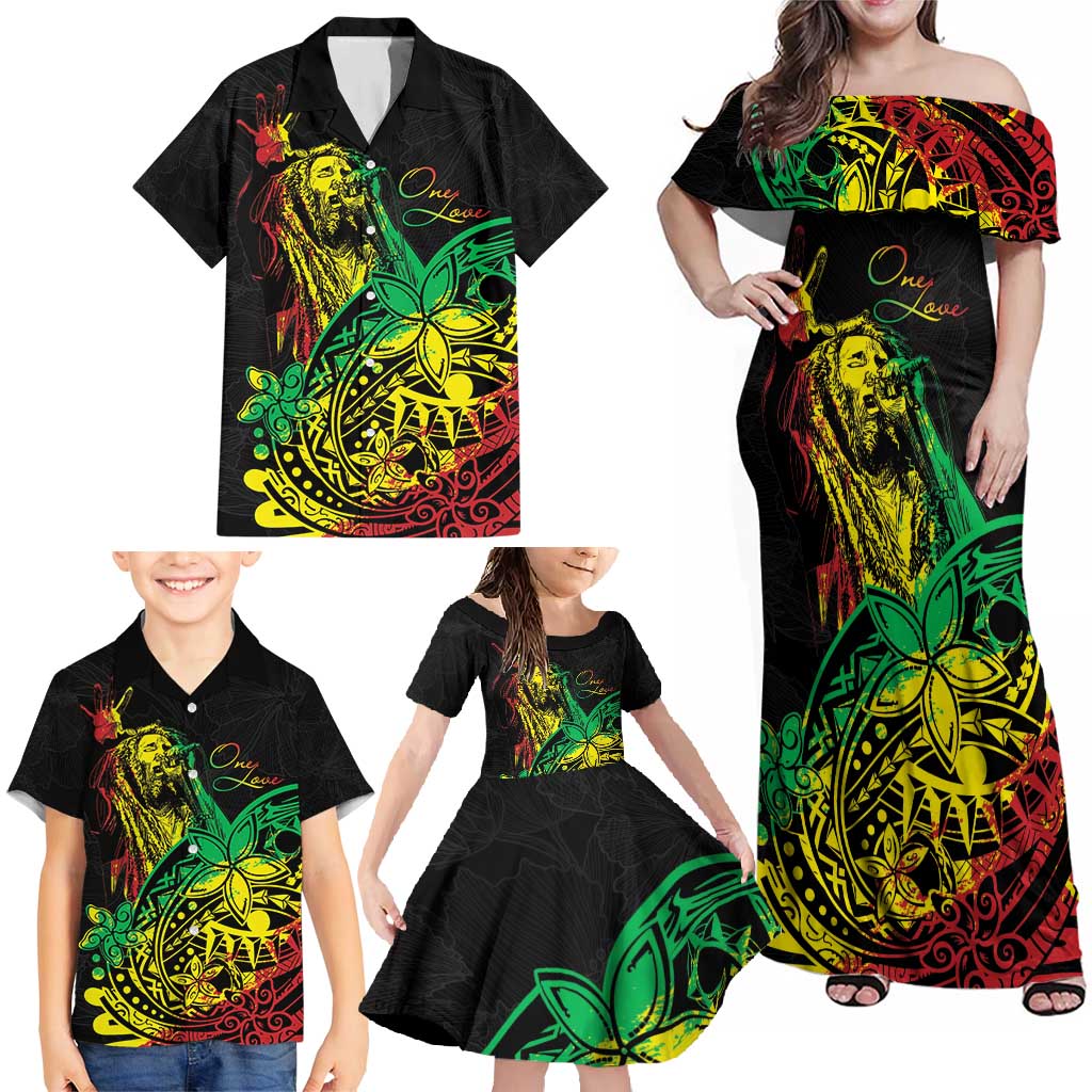 Personalised Reggae Jawaiian Festive Family Matching Off Shoulder Maxi Dress and Hawaiian Shirt Mix Polynesian LT7 - Wonder Print Shop
