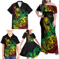 Personalised Reggae Jawaiian Festive Family Matching Off Shoulder Maxi Dress and Hawaiian Shirt Mix Polynesian LT7 - Wonder Print Shop
