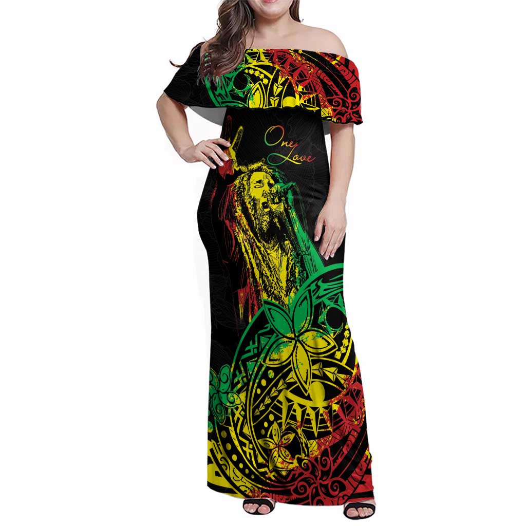 Personalised Reggae Jawaiian Festive Family Matching Off Shoulder Maxi Dress and Hawaiian Shirt Mix Polynesian LT7 - Wonder Print Shop