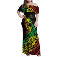 Personalised Reggae Jawaiian Festive Family Matching Off Shoulder Maxi Dress and Hawaiian Shirt Mix Polynesian LT7 - Wonder Print Shop