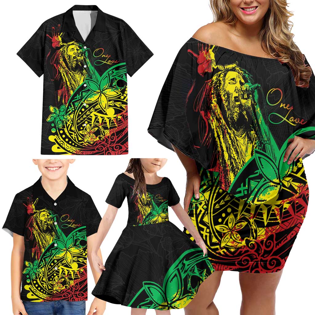 Personalised Reggae Jawaiian Festive Family Matching Off Shoulder Short Dress and Hawaiian Shirt Mix Polynesian LT7 - Wonder Print Shop