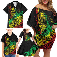 Personalised Reggae Jawaiian Festive Family Matching Off Shoulder Short Dress and Hawaiian Shirt Mix Polynesian LT7 - Wonder Print Shop