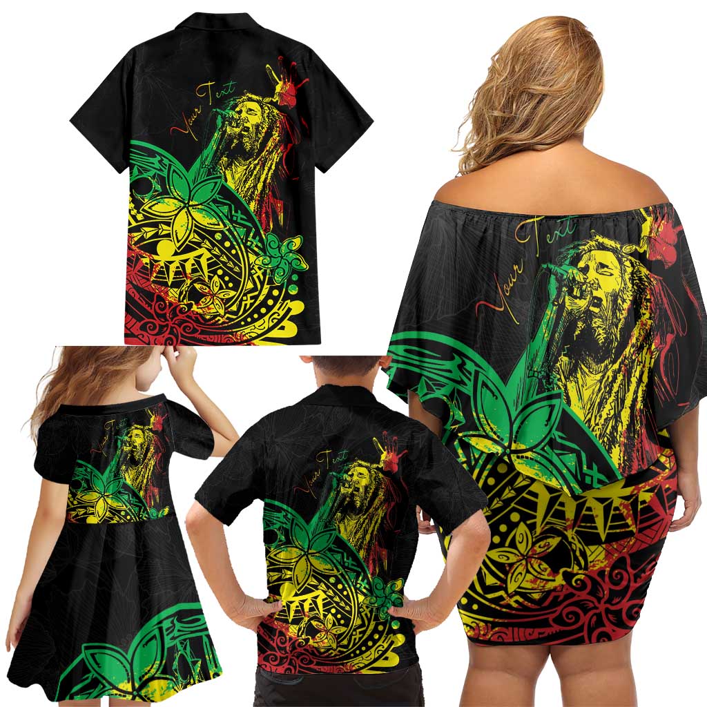 Personalised Reggae Jawaiian Festive Family Matching Off Shoulder Short Dress and Hawaiian Shirt Mix Polynesian LT7 - Wonder Print Shop