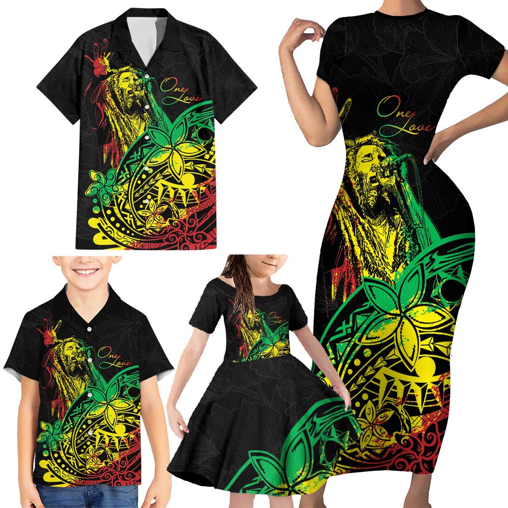 Personalised Reggae Jawaiian Festive Family Matching Short Sleeve Bodycon Dress and Hawaiian Shirt Mix Polynesian - Wonder Print Shop