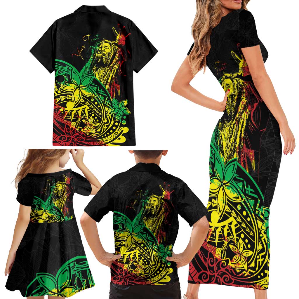 Personalised Reggae Jawaiian Festive Family Matching Short Sleeve Bodycon Dress and Hawaiian Shirt Mix Polynesian - Wonder Print Shop