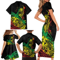 Personalised Reggae Jawaiian Festive Family Matching Short Sleeve Bodycon Dress and Hawaiian Shirt Mix Polynesian - Wonder Print Shop