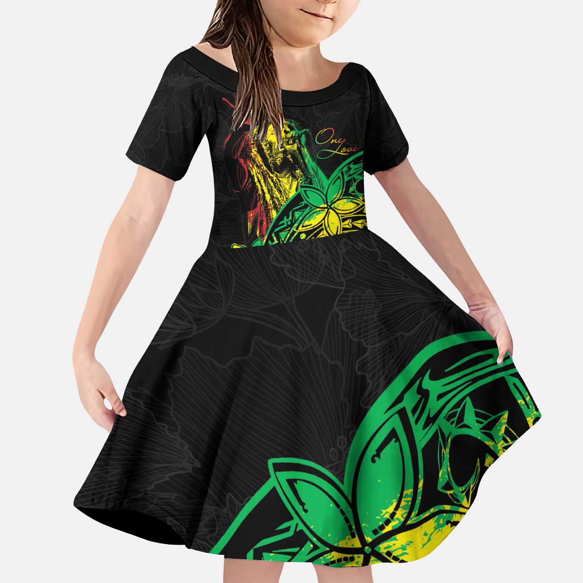 Personalised Reggae Jawaiian Festive Kid Short Sleeve Dress Mix Polynesian - Wonder Print Shop