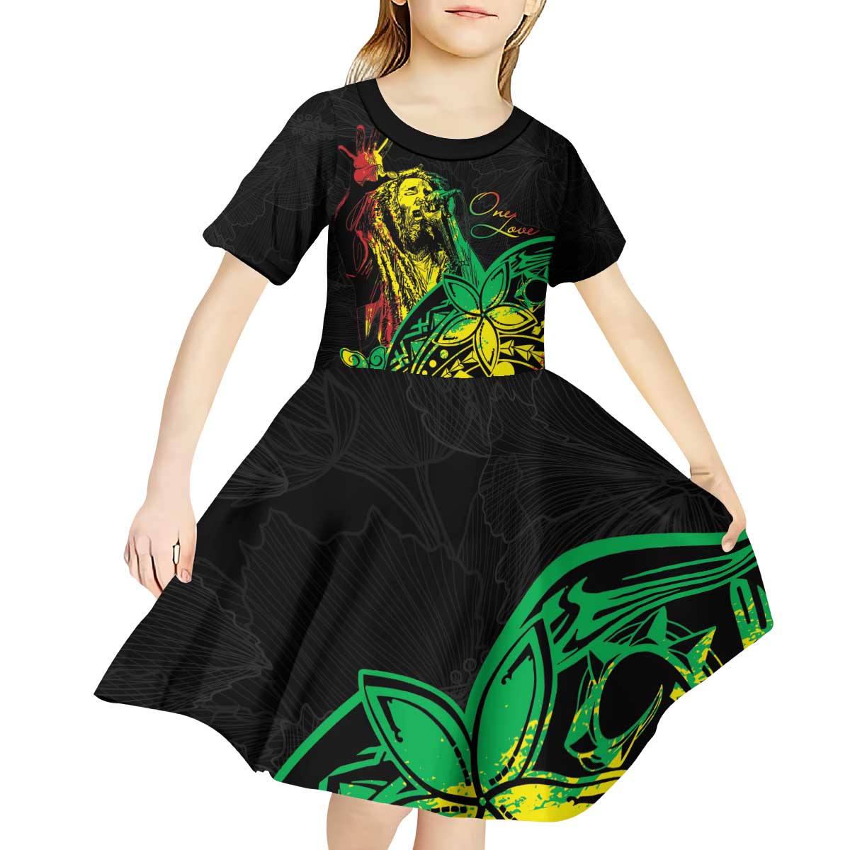 Personalised Reggae Jawaiian Festive Kid Short Sleeve Dress Mix Polynesian - Wonder Print Shop