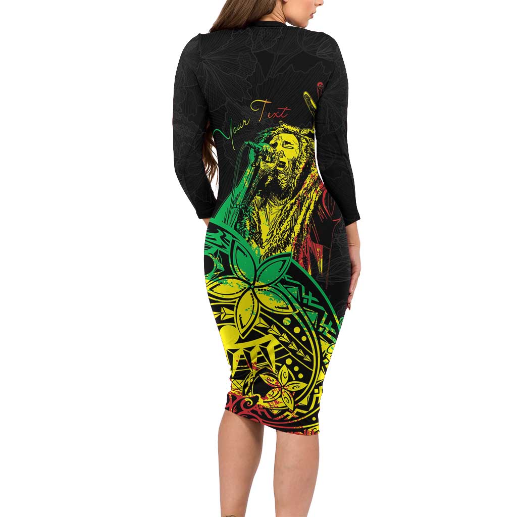 Personalised Reggae Jawaiian Festive Long Sleeve Bodycon Dress Mix Polynesian - Wonder Print Shop
