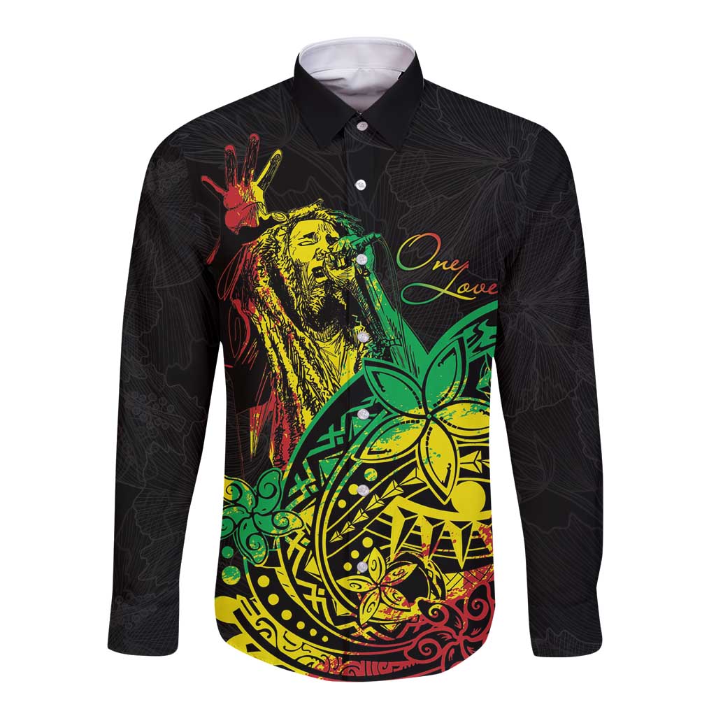 Personalised Reggae Jawaiian Festive Long Sleeve Button Shirt Mix Polynesian - Wonder Print Shop