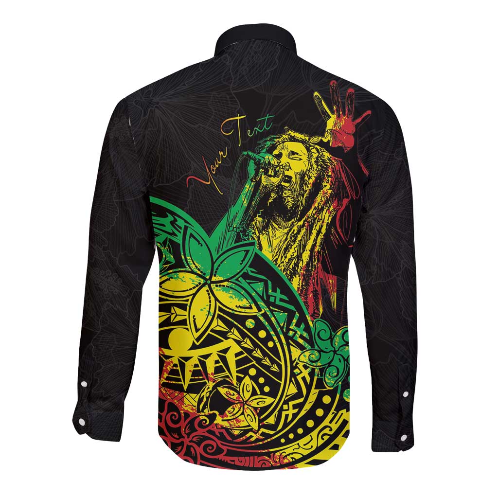 Personalised Reggae Jawaiian Festive Long Sleeve Button Shirt Mix Polynesian - Wonder Print Shop