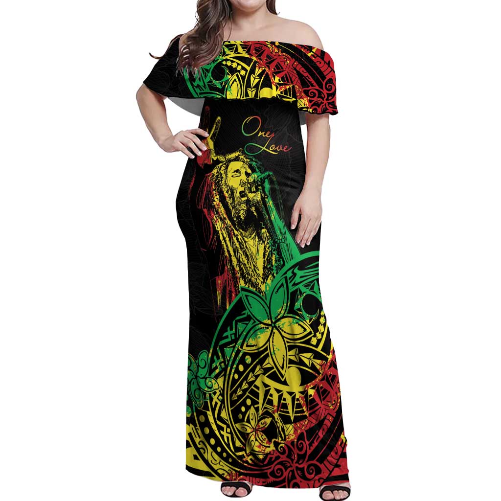 Personalised Reggae Jawaiian Festive Off Shoulder Maxi Dress Mix Polynesian - Wonder Print Shop