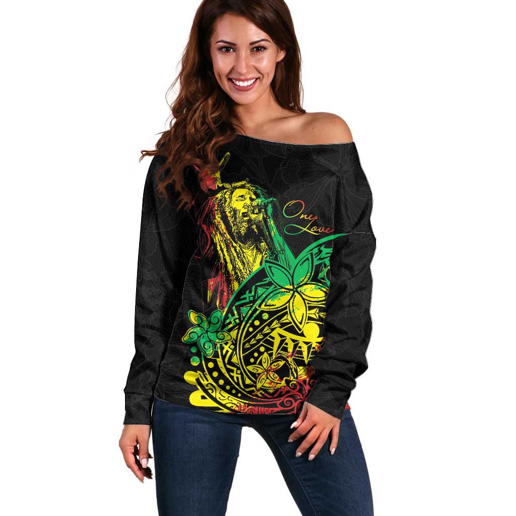 Personalised Reggae Jawaiian Festive Off Shoulder Sweater Mix Polynesian - Wonder Print Shop