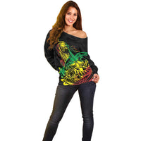 Personalised Reggae Jawaiian Festive Off Shoulder Sweater Mix Polynesian - Wonder Print Shop