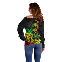 Personalised Reggae Jawaiian Festive Off Shoulder Sweater Mix Polynesian - Wonder Print Shop