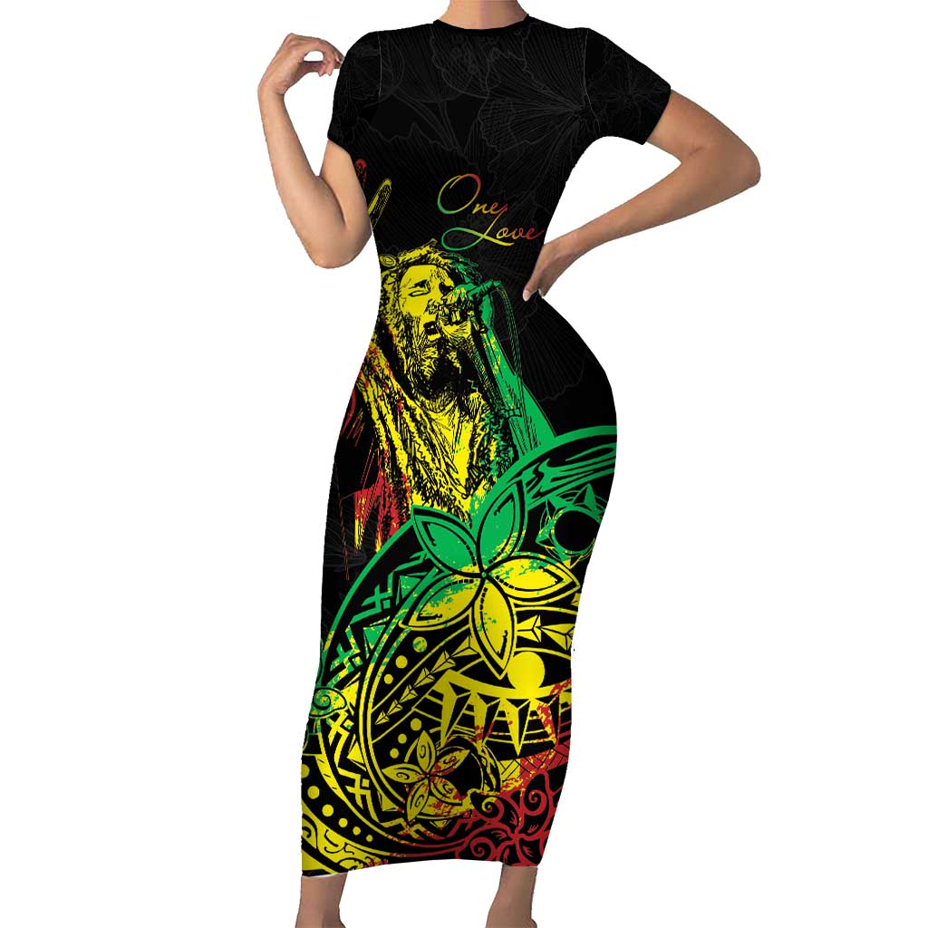 Personalised Reggae Jawaiian Festive Short Sleeve Bodycon Dress Mix Polynesian - Wonder Print Shop