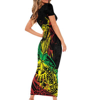 Personalised Reggae Jawaiian Festive Short Sleeve Bodycon Dress Mix Polynesian - Wonder Print Shop