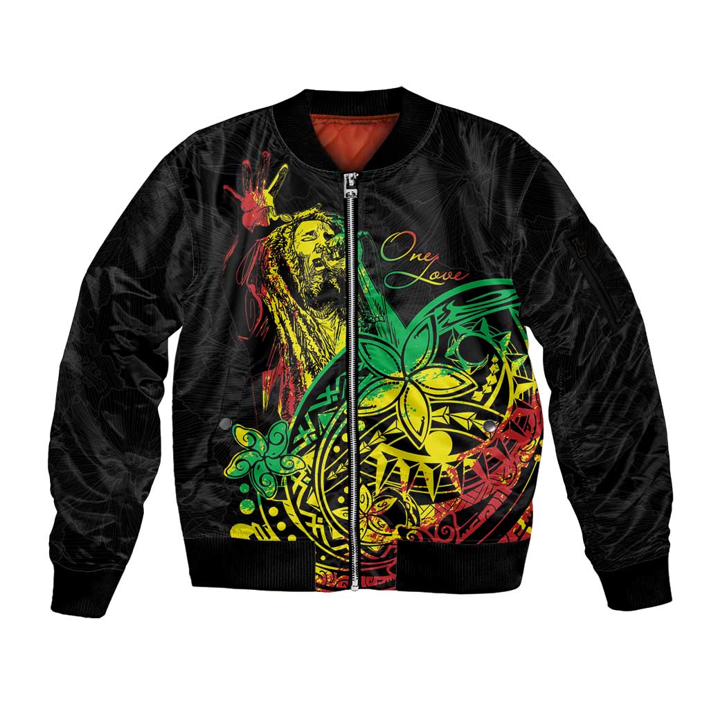 Personalised Reggae Jawaiian Festive Sleeve Zip Bomber Jacket Mix Polynesian - Wonder Print Shop
