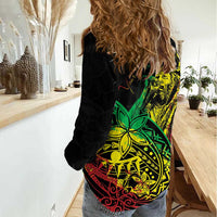 Personalised Reggae Jawaiian Festive Women Casual Shirt Mix Polynesian - Wonder Print Shop