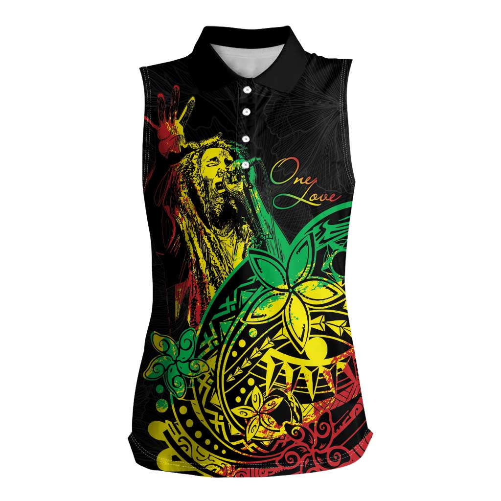 Personalised Reggae Jawaiian Festive Women Sleeveless Polo Shirt Mix Polynesian - Wonder Print Shop