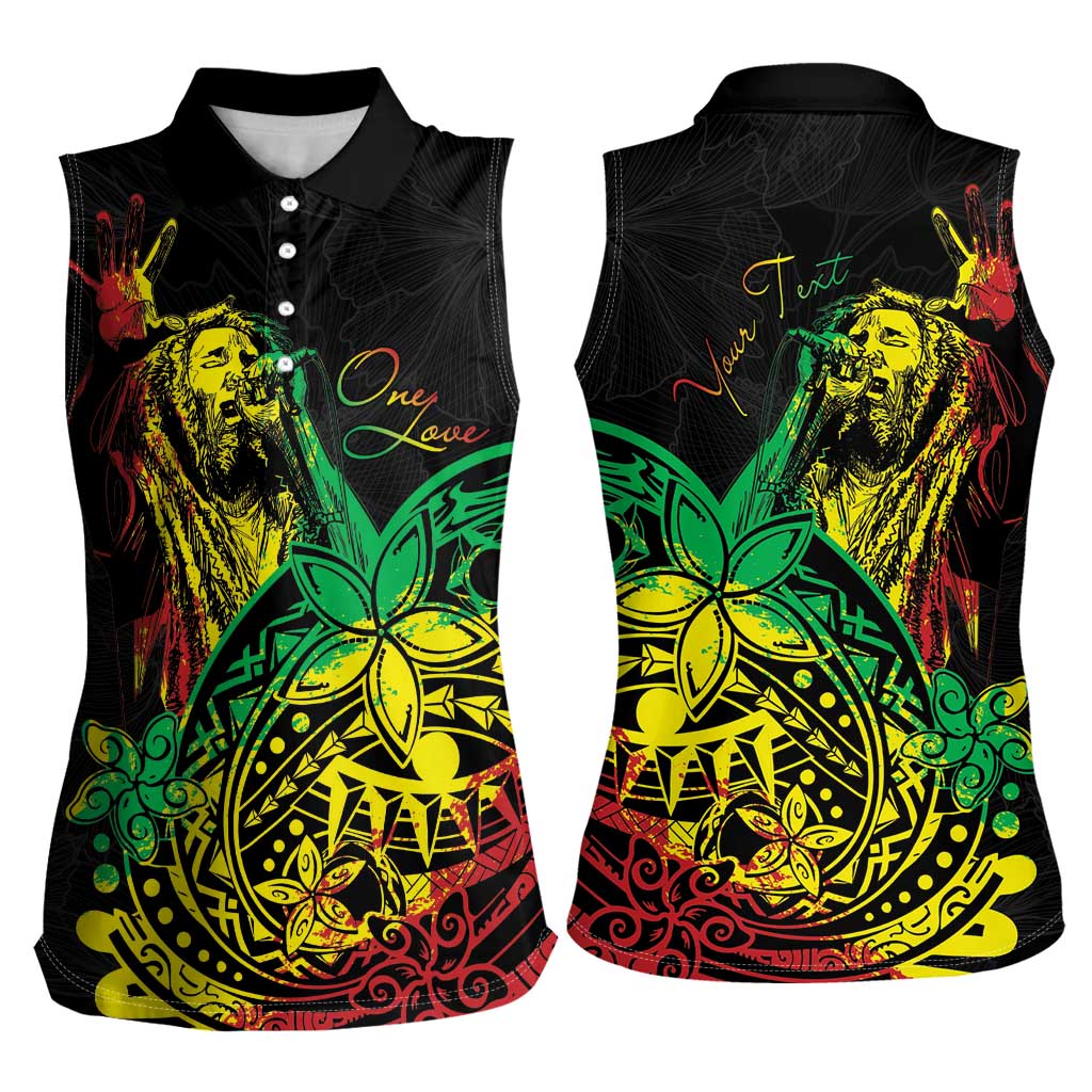 Personalised Reggae Jawaiian Festive Women Sleeveless Polo Shirt Mix Polynesian - Wonder Print Shop