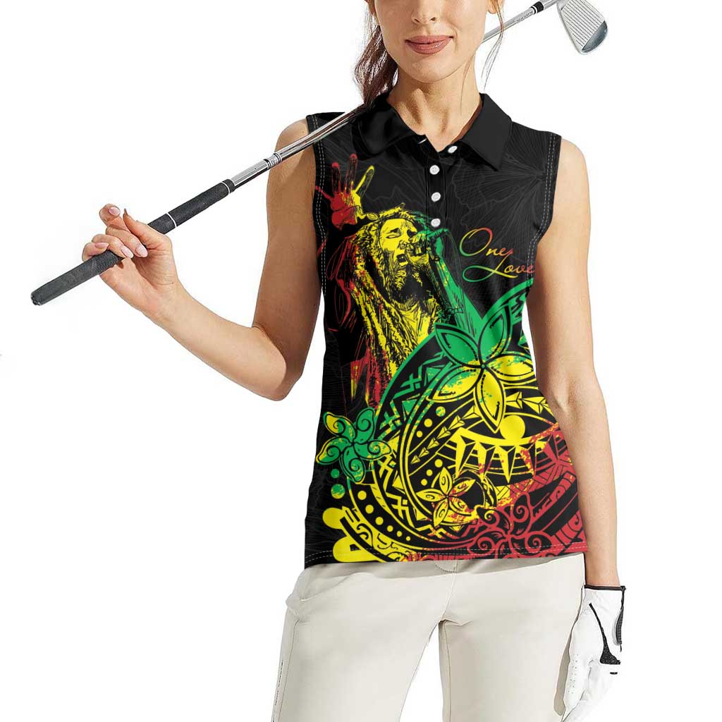 Personalised Reggae Jawaiian Festive Women Sleeveless Polo Shirt Mix Polynesian - Wonder Print Shop