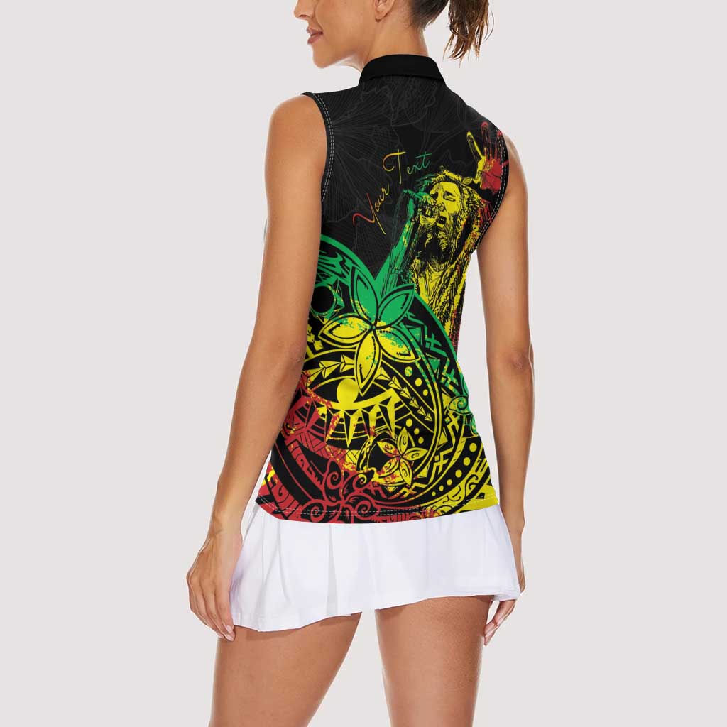 Personalised Reggae Jawaiian Festive Women Sleeveless Polo Shirt Mix Polynesian - Wonder Print Shop