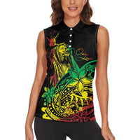 Personalised Reggae Jawaiian Festive Women Sleeveless Polo Shirt Mix Polynesian - Wonder Print Shop
