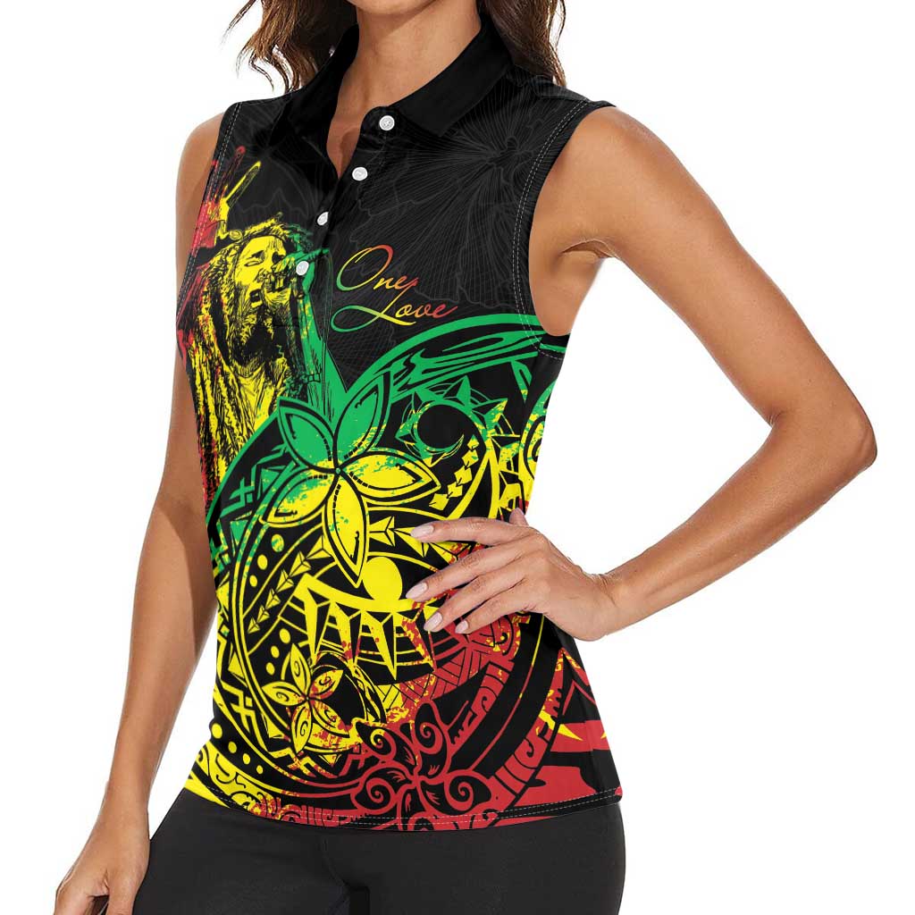 Personalised Reggae Jawaiian Festive Women Sleeveless Polo Shirt Mix Polynesian - Wonder Print Shop