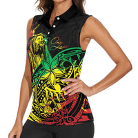 Personalised Reggae Jawaiian Festive Women Sleeveless Polo Shirt Mix Polynesian - Wonder Print Shop