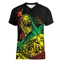 Personalised Reggae Jawaiian Festive Women V-Neck T-Shirt Mix Polynesian - Wonder Print Shop
